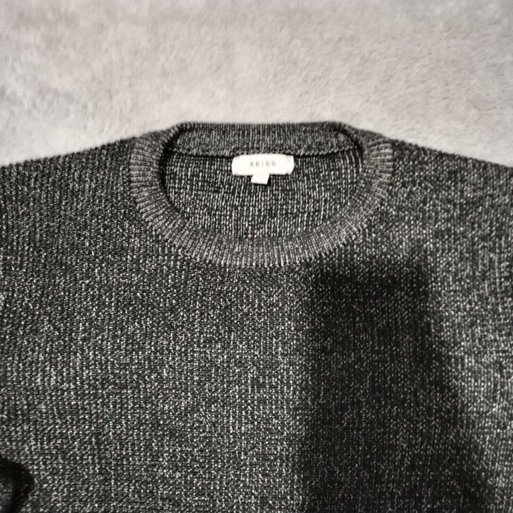 Reiss Jumper Mens XS Tiger Grey Chunky Tight Knit Contrasting Trim Crew Heavy - Picture 10 of 13
